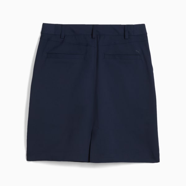 Navy PUMA skirt for women, featuring back pockets and a subtle slit at the hem.